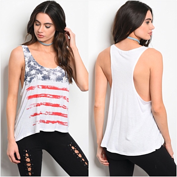 Tops - American Flag Graphic Racerback Tank Top Tee SML